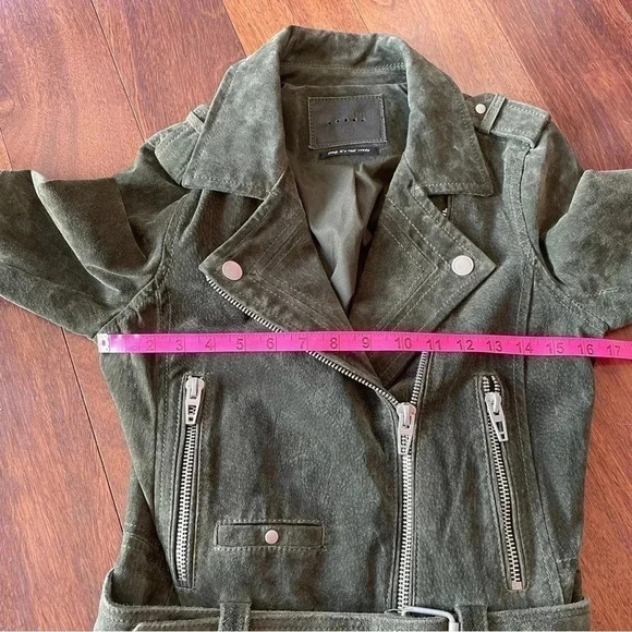Blank NYC Free People Green Suede Moto Jacket 100% Leather Boho Womens Coat XS - Picture 14 of 16